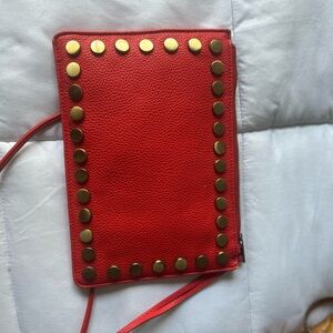 Vibrant Red and Gold Studded Crossbody Bag